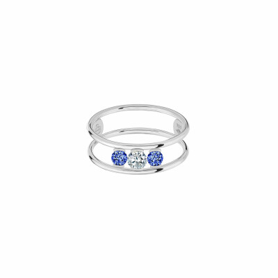 Bague La Brune & La Blonde HULA HOOP en or blanc Trilogie Diamant et Saphirs